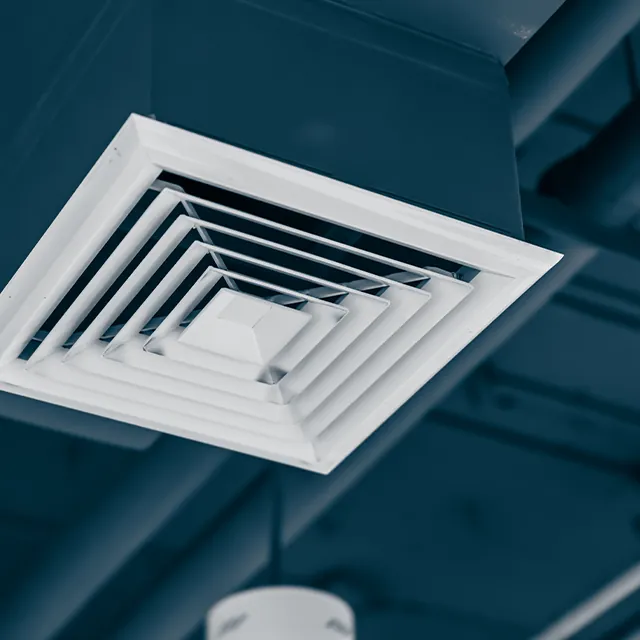 Square air diffuser in a ceiling